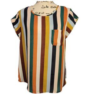 3/$30 Lily White Striped Cap Sleeved Blouse Size L